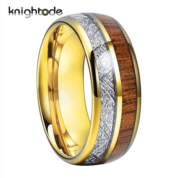 Кольца 8 мм золотой цветовой карбид карбид обручальный кольцо белый метеорит/коа деревянный инвайт мужчины женщины любители моды кольцо от полированного комфорта отполированный