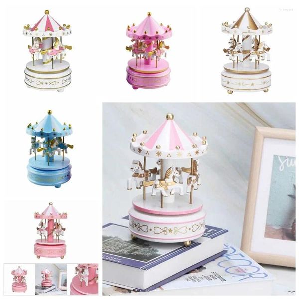 Figurine decorative Creative Fantasy Carousel Music Box Squisite Design Ornamenti della ruota panoramica Decorazione natalizia in plastica