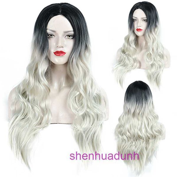 Designer Wigs Human Hair Hair for Women 2022 Wig Wig Black Gradient Silver Silver Long Curly Synthetic Fibra Headband