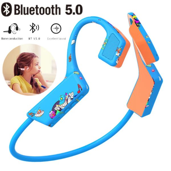 Fones de ouvido Condução Kids Bone Condução fone de ouvido Bluetooth 5.0 fone de ouvido de fone de ouvido de desenho animado com microfone sem fio para estudar músicas chamadas