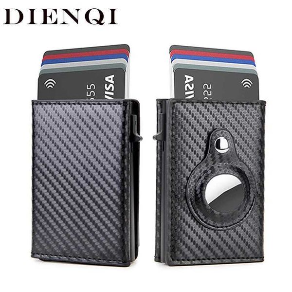 CLIPS DE DINHEIRO RFID carbono fibe Airtag Wallets Men Holder de cartão Slim Fin Cartetes Couro para Apple Air Tag Pesses Smart Black Walet Y240422