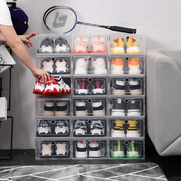 Bins New Clear Clear 112pcs Shoe Box Set Storage Armazenado Plástico Plástico Transparente Porta Home Armário Organizador Caixa Pilha de prateleira por atacado