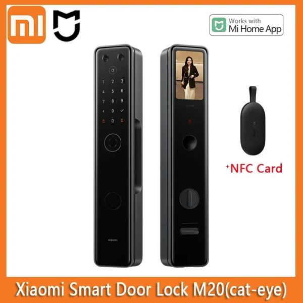 Steuerung Xiaomi Smart Door Lock M20 Pro Katze Visuelle Bildschirm Fingerabdruck Bluetooth NFC Entsperren Sie für Mihome Pushpull -Schloss mit Kamera