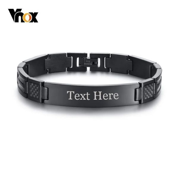 Armbänder VNOX Stylish Carbon Faser Herren Armbänder kostenlose Gravur -ID -Tag Link Kette Pulseira Maskulina 8.46 