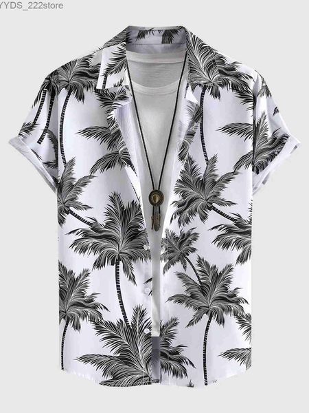 Camisas masculinas Imprimir masculino Haian Summer Summer Beach Set Plant Coconut Tree Short T-Shirt T-shirt 4-Way Fabric YQ240422