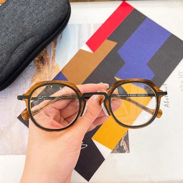 Óculos de sol enquadra o estilo japonês de qualidade handmade acetato redondo copos moldura homens homens designer h31 óculos pode personalizar lentes