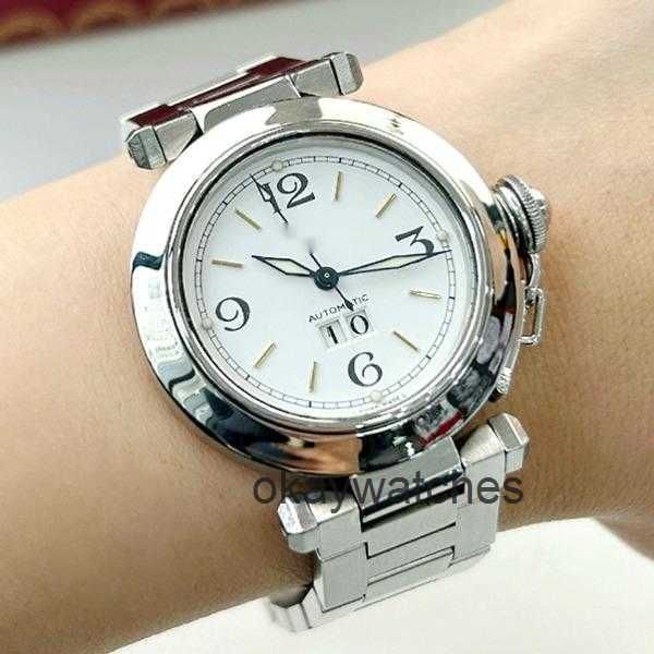 Dials Bewegung Automatische Uhren Carrtier Pasha 35 Gauge Precision Stahl Datum Automatische mechanische Uhr für Frauen W31044m7