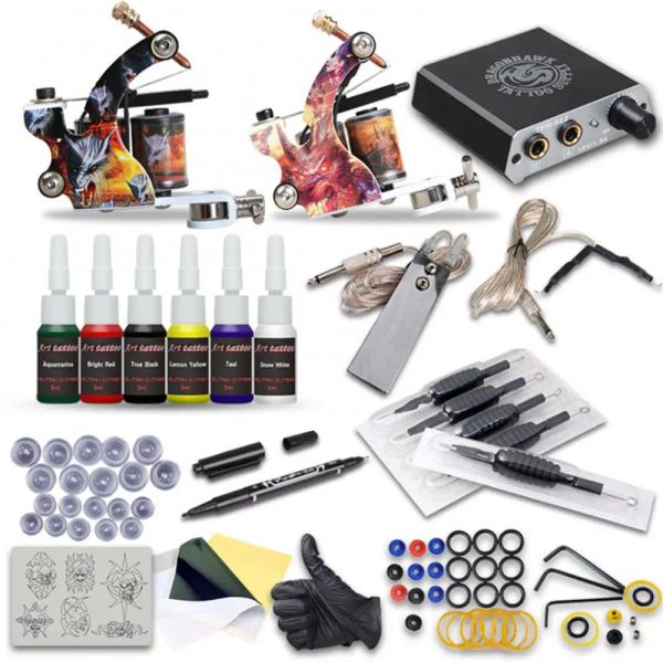 Maschine professioneller Tattoo Machine Netzteil Pedal Draht Pigment Tasse Griff Stift Kit