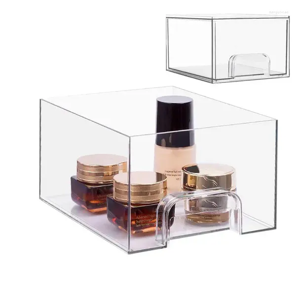 Scatole di stoccaggio Transparent Makeup Organizer Countertop Gioielli impilabili Basella di rossetto Design unico Cosmetico con cassetto