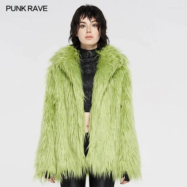 Pump punk feminino Rave simples imitação de casaco de lã Tecido de lã mantém roupas quentes de cores verdes e pretas fluorescentes quentes