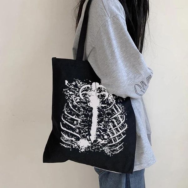 Sagni per le tracoste di telaio sacca tela da donna gotica scura grande capacità vintage malvagio shopper hip-hop harajuku