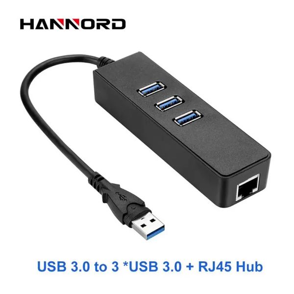 Hubs USB 3.0 Hub USB Ethernet Adaptör Ağ Kartı, PC Bilgisayar için 3 USB3.0 ile RJ45 LAN'a