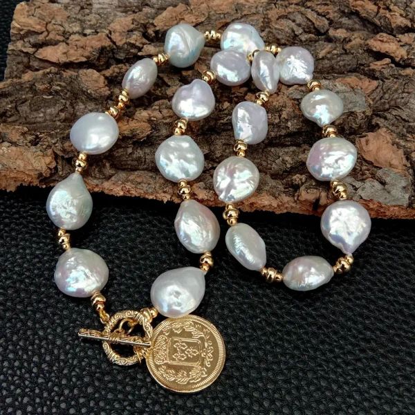 Halsketten y. mit Süßwasser weißer Münze Perlenkette Charme Anhänger für Frauen Mode Schmuck