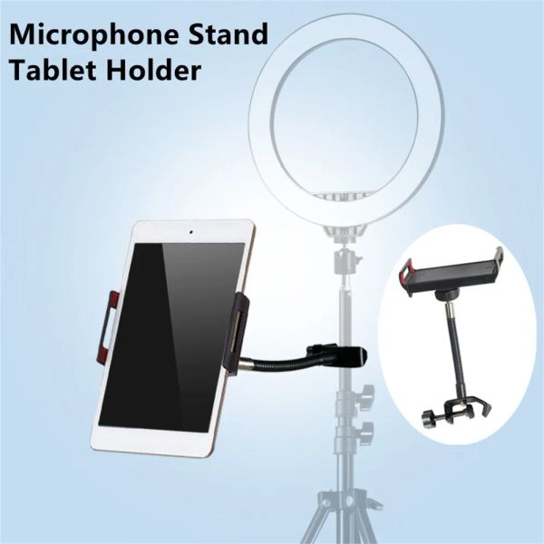 Ständer 1PC Tablet Live Support mit Tablethalter Phone Clamp 360 -Grad -Rotation Einstellbarer universeller Mikrofonständerhalterhalter