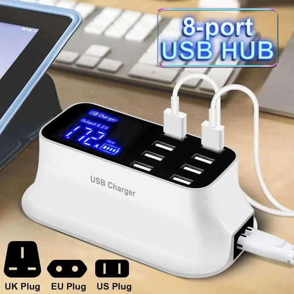 Controle 8 portas hub de carregamento USB Multi CARGA RÁPIDO 3.0 carregador de parede USB para o celular Smart Mobile Charging Dock Station EU UK Plug