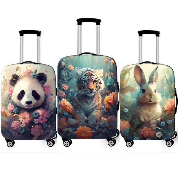 Accessoires niedliche Tier Tiger Kaninchen Panda Muster Gepäckabdeckung für Reisebereich Aquarell Koffer Schutzabdeckung Elastizier Trolley Hülle Abdeckung