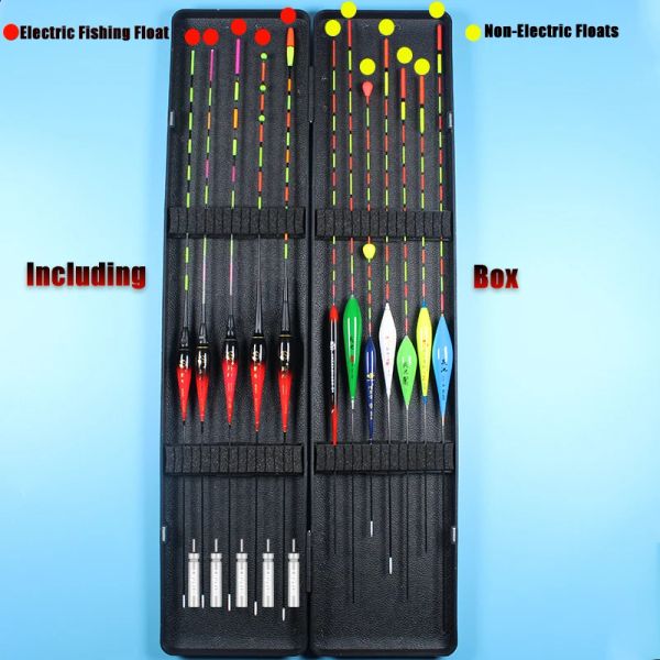 Acessórios 12pcs/lote (incluindo box) flutuadores de pesca (flutuadores elétricos de 5pcs + 7pcs flutuadores não elétricos) Gravidade inteligente Bobbers Box