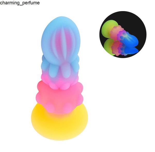 Zwfun líquido Silicone Glow Monster Butt Plug for Fantasy Men and Women Anal Sex Toys