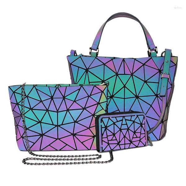 Bolsas de ombro 2024 Versão coreana feminina da primavera da moda PU Ringer três sets Bolsas de bolsa luminosa luminosa