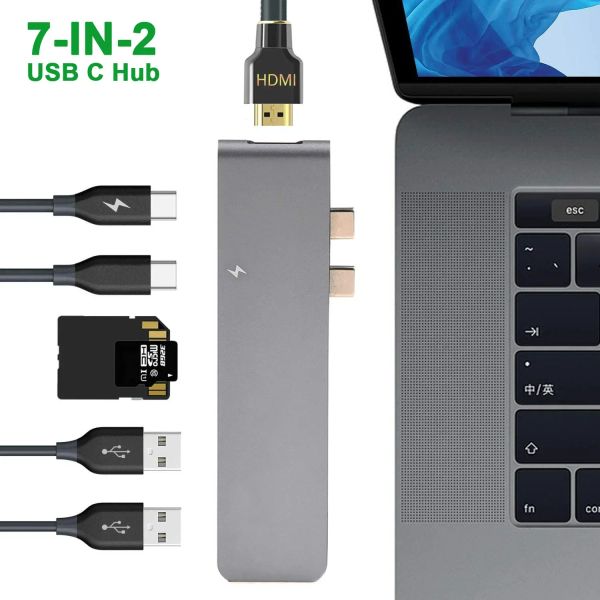 Hubs USB C Hub Thunderbolt 3 Dockingstation mit 4K HDMI DUL Typ C TF/SD Reader PD Ladung für MacBook Pro/Air M1 USB Adapter Hub