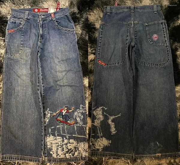 Jeans maschile streetwear jnco y2k harajuku hip hop skateboard grafico retro blu jeans uomini uomini donne gotiche pantalone gamba larga in alto