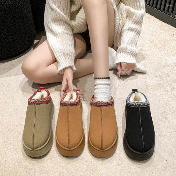 Stiefel Frauen Knöchel Schnee Wintermarke Pelz Kurzes Plüsch warme Flats Slipper Schuhe Schuhe