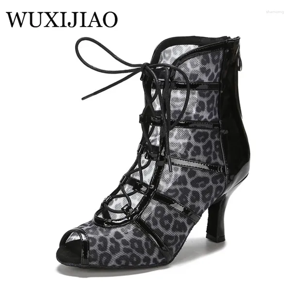 Sapatos de dança Wuxijiao Black Lace Up High Top Women Sandals Sexy Jazz Saltos de Jazz Indoor Cha Cha