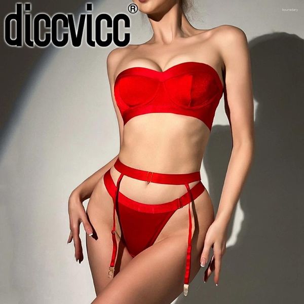 Бюстгальтеры устанавливают DiCCVICC Tube Top Lingerie 3 штуки сплошной чернила на сет -стринга