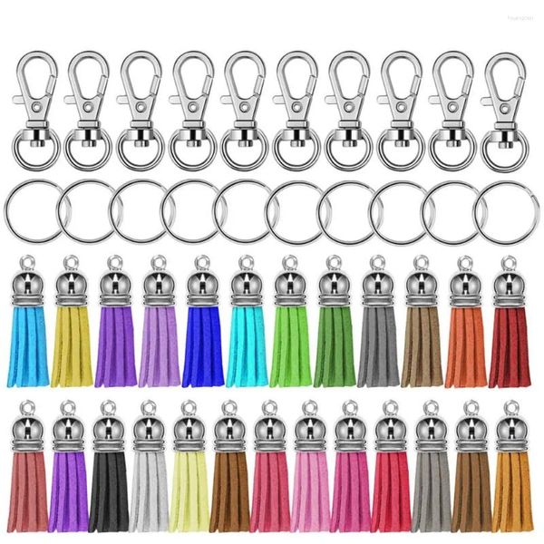 Chaves 30pcs ganchos giratórios com anéis -chave e borla multicolorida a granel para acessórios de joias de artesanato de chaveiro