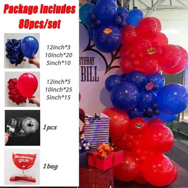 Decoração de festa 80pcs/conjunto kit de guirlanda de balão de látex azul vermelho para cartoon tem tema de aniversário de menino infantil chuveiros de bebês globos