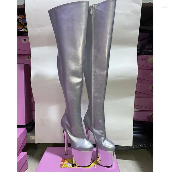 Танцевальная обувь 20 см сексуальные Zip Women Party на колене сапоги Ultra High Heels Platform Pole Dancing