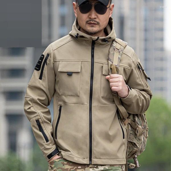 Herrenjacken Outdoor Herren Tactical Jacket Multi -Taschen -resistente Kapuze -Ladungsjagdkampfmänner Taktikmantel Taktikmantel