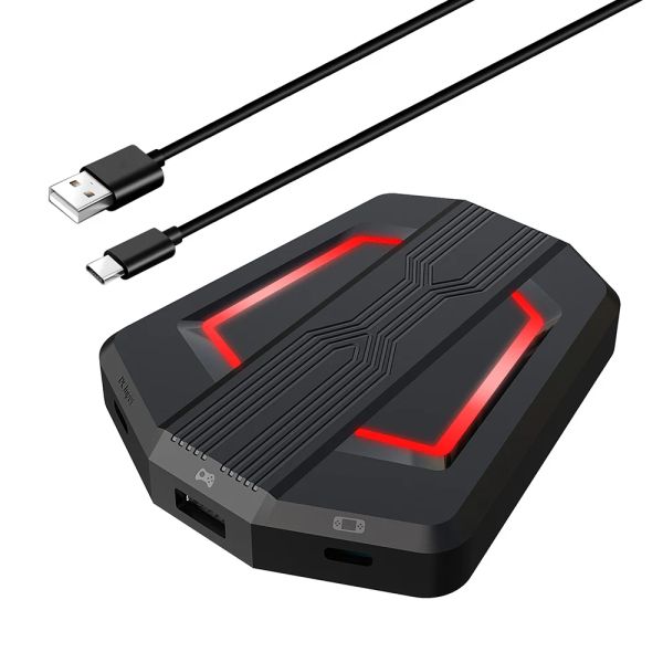 Combos hxsj p6 teclado e adaptador de mouse conversor de camundongos portáteis para nswitch ps4 ps3 xbox one 360 com luz respiratória de quatrocoloras