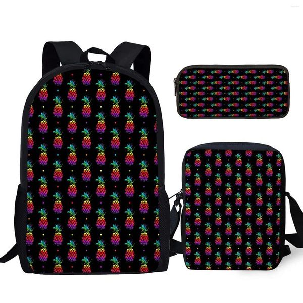 Backpack Yikeluo colorido pequeno abacaxi para laptop saco de jogo para adolescentes