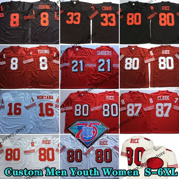 Custom 75th Throwback 80 Jerry Rice 1960 Maglie da calcio 16 Joe Montana 42 Ronnie Lott 21 Deion Sanders 8 Steve Young 87 Dwight Clark 33 Roger Craig 52 Patrick Willis