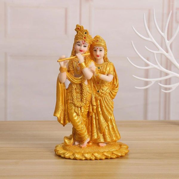 Figurine decorative Hindu Radha Krishna sulla scultura in resina statue di loto per il tavolo da ufficio a casa