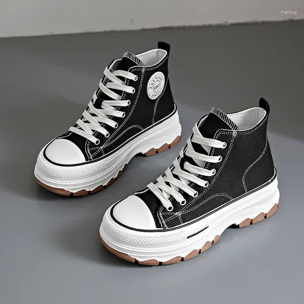 Lässige Schuhe Frauen Canvas High Top Damen Vulcanize Pea-up Ladies Sneakers Plarform Nicht-Schlupf-Runde Kopf weiblich