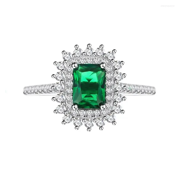 Anelli a cluster Modelli S925 Silver Anello con solare femmina Imitazione intarsiata Emerald Piccolo e versatile Minimalista alla moda