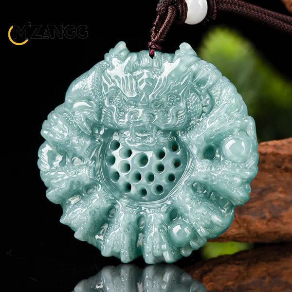 Colares naturais jadeite azul kowloon tocar pingente de pérola zodiac dragão jade colar de moda alta moda e mulheres amuleto de sorte amuleto