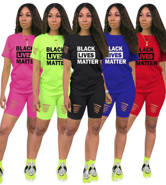 Black Lives Matter Letter Tracksuit Women Shorts Shorts Shorts Set fori strappati a maniche corte Tops di maglietta Summer Sports Tees Suit3145961