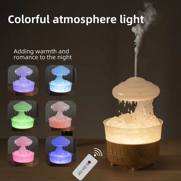 Umidificatori HomeProduct CenterRain doccia aroma umidifierelettrico diffuserrain nuvola di odore di odore di rilassamento dell'acqua goccia d'acqua Sound Colore Night Light Y240422