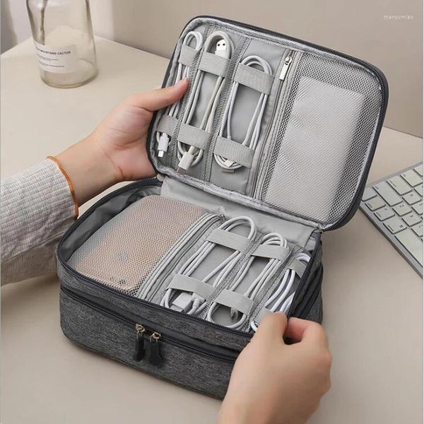 Speicherbeutel 2 Schichten tragbare Reisebank USB Power Bank Earphone Line Maus Ladedraht Zipper wasserdichte Organizer Hülle Data Kabelbeutel