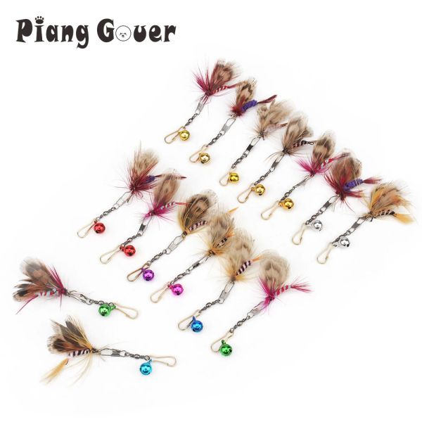 Giocattoli 15pcs casuali piccoli bug piuma gatto testa di ricambio per accessorio giocattolo da pet per insetti con teaser gatto