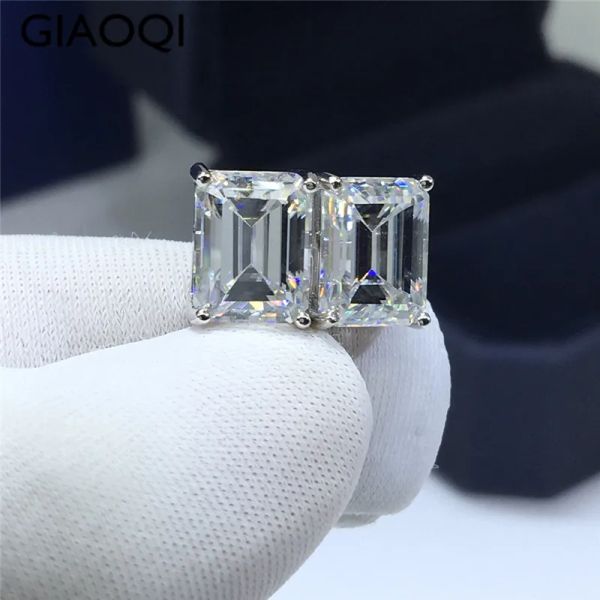 Brincos Giaoqi original real platina de platina 925 Silver Total de 4 quilates Testador de diamantes passada de esmeralda Corte D Cor dos brincos Moissanite Stud