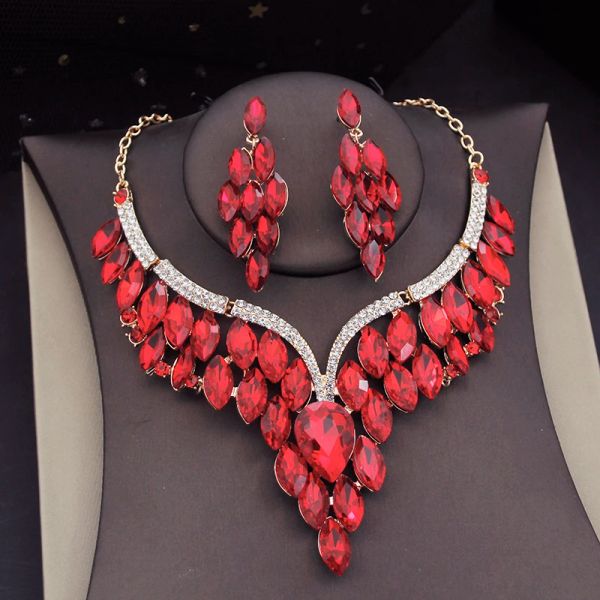 Collane splendide set di collana di chiare chiare di cristallo rosso per donne set di gioielli da sposa set di gioielli Dubai