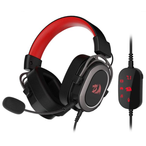 Accessoires Redragon H710 Helios USB Wired Gaming Headset 7.1 Surround Sound Memory Foam Ohrpolster 50 mm Treiber abnehmbares Mikrofon