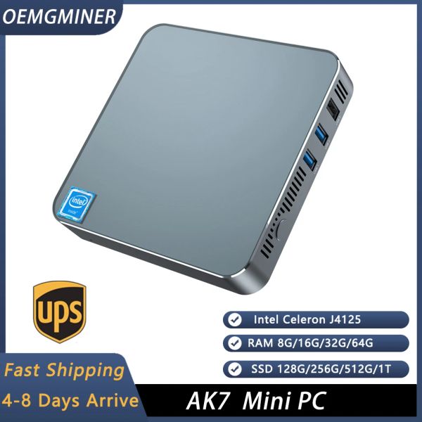 Zincir/Miner AK7 Intel J4125 Mini PC: Win11, DDR4 8GB, 128GB SSD, 5G WiFi, Win10 Pro, 4K, Business/Gamer Bilgisayar.