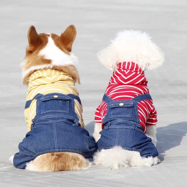 Hundebekleidung College-Stil Herbst und Winter Haustier Kleidung gestreiftes Denim vierbeiniger Gurt Overall Welpe Kleidung