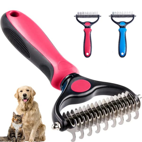 Grooming PET Deshedding Brush Deshedding Raking Undercoat rastrello per cani gatti che spargono pettine e strumento di dematting per la toelettatura, extra largo