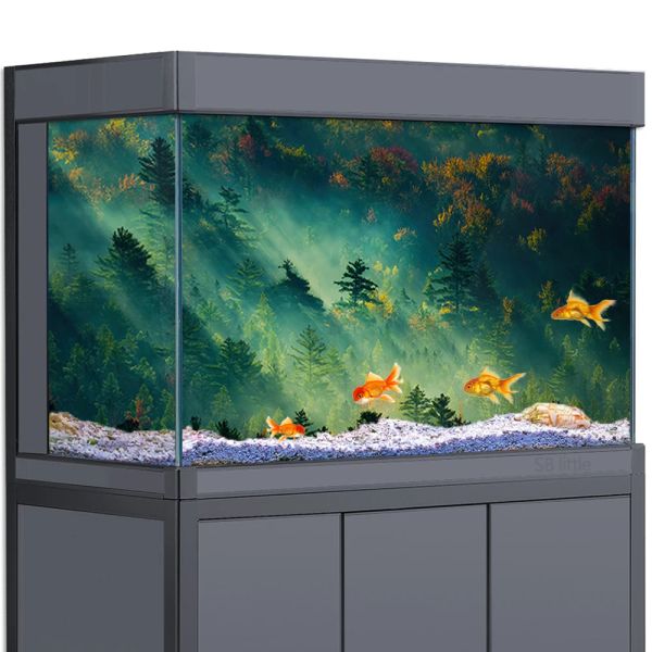 Aquários Aquários Aquarium Aquário Aquário Cenário da natureza da floresta 3D HD Papel de parede Decorações de pano de fundo do tanque de peixes pvc paisagem